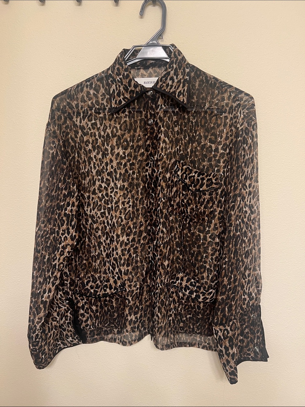 Made in Japan Leopard Sheer Print Button-Up Blouse